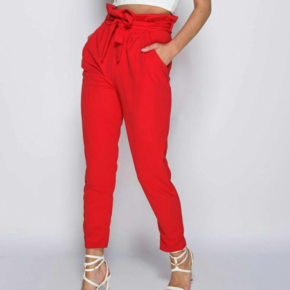 Pants - High Waisted Paper Bag Tie Pants